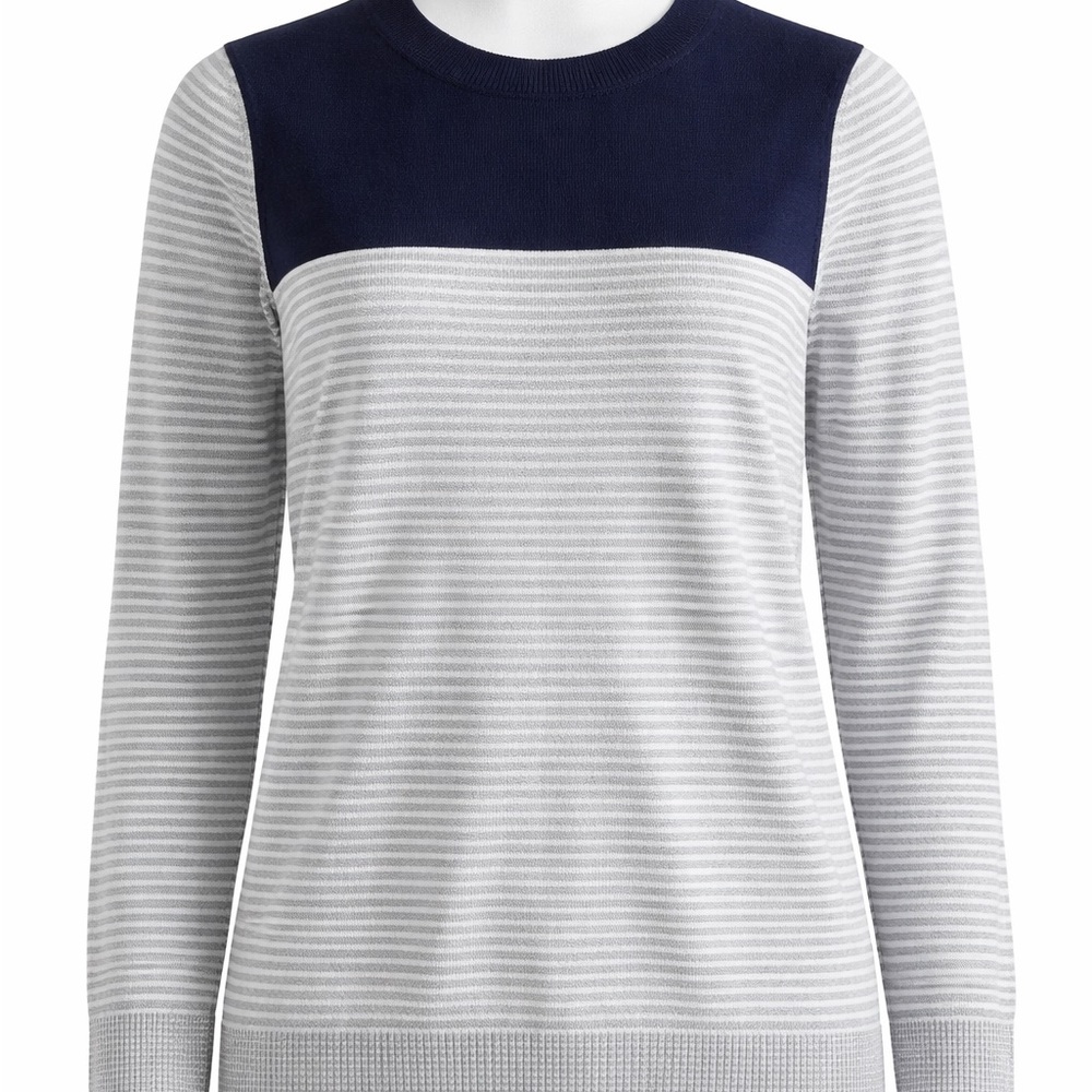 GAP Women's Sweater in Navy and Gray Stripes